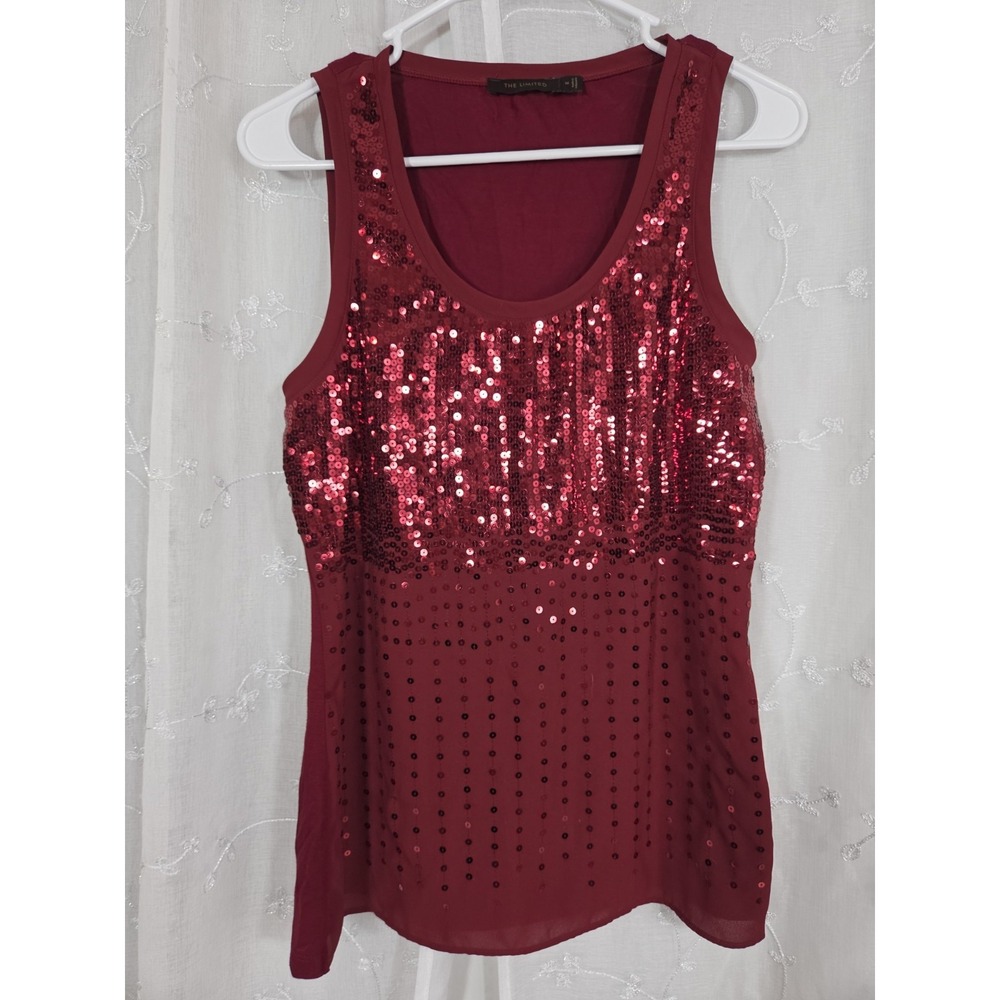 THE LIMITED Dark Red Sequin Sleeveless Lined Tank Top Shirt Medium